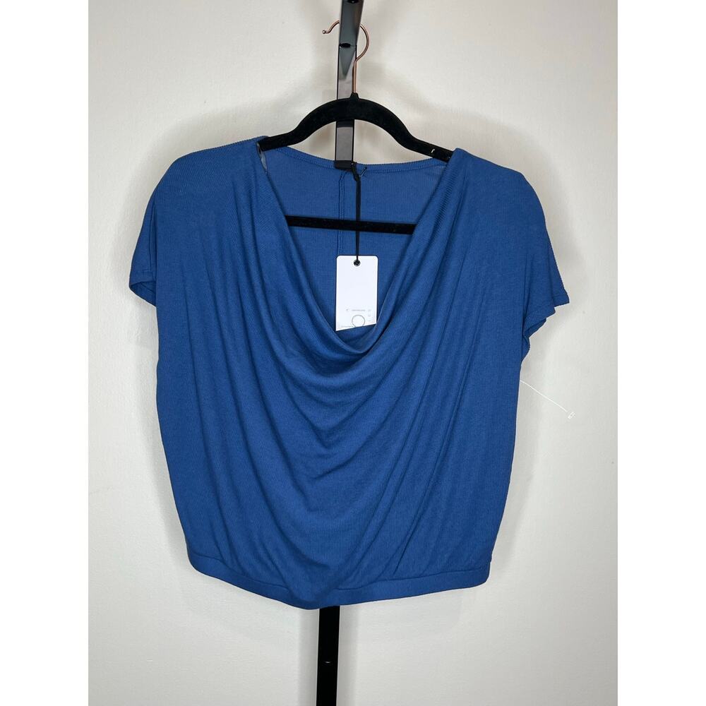 Bobi Los Angeles Draped Cowl Neck Tee NWT Blue Top Size S